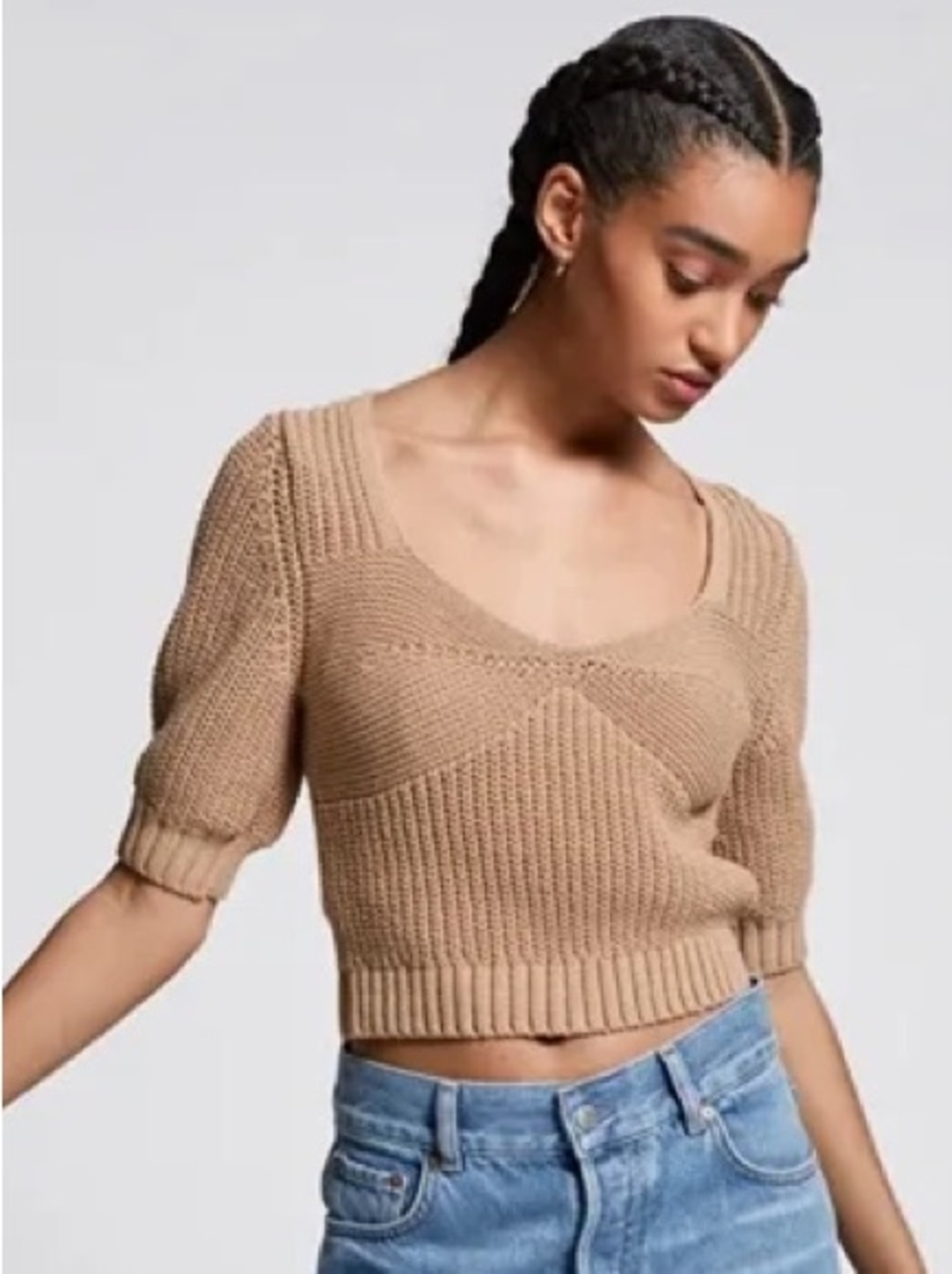 & Other Stories Cropped Knit Top in Camel Brown